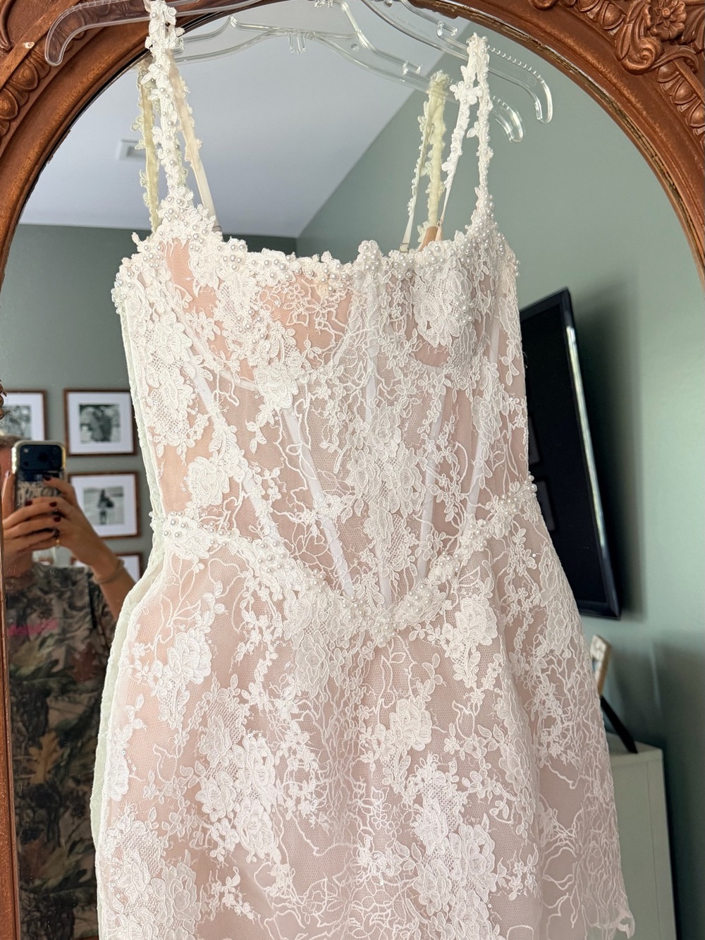 LARA White Lace Sheer Corset Mini Dress with Floral Applique - Picture 4 of 9